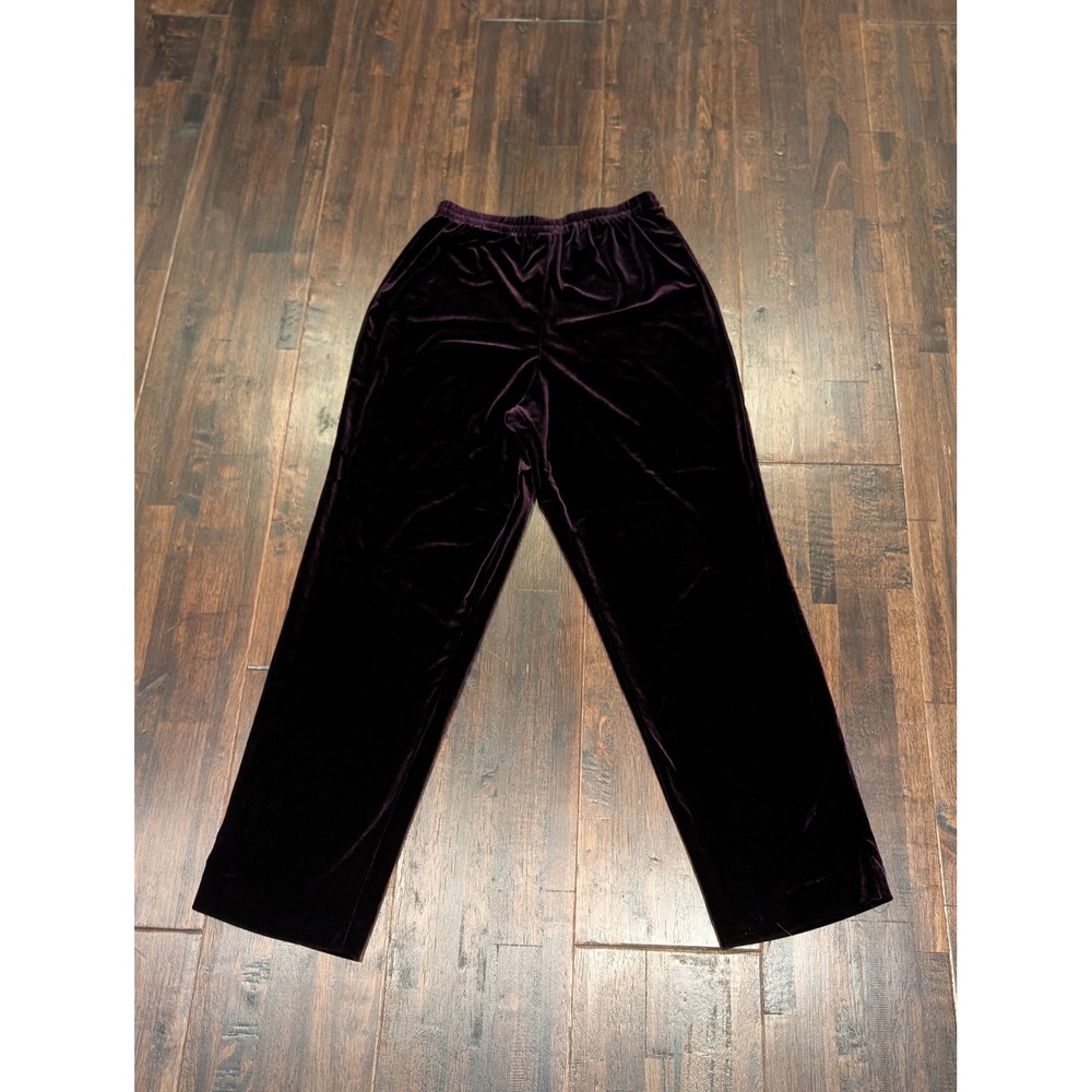 Vintage Dark Purple Velvet Wide Leg Pants Women's Size 12 Elastic Waist Made USA